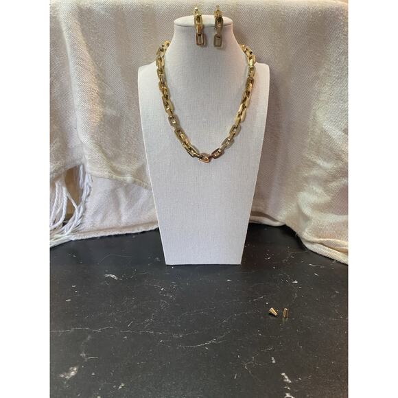 EDDIE BORGO Women's Gold Plated Statement Chain Link Necklace And Earrings Set - Picture 2 of 7